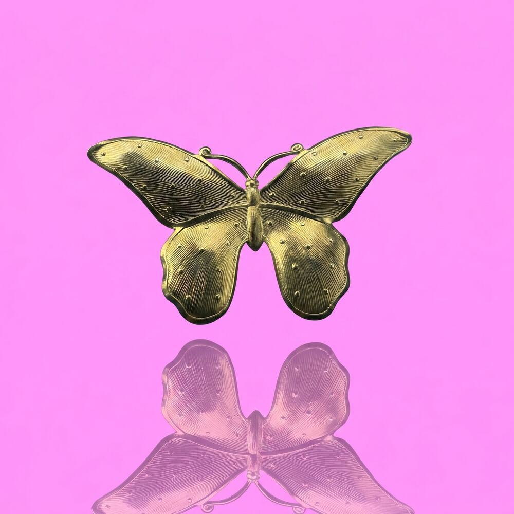 Vintage Gold-Tone Butterfly Brooch | Large Textured Pin | Mid-Century Jewelry
